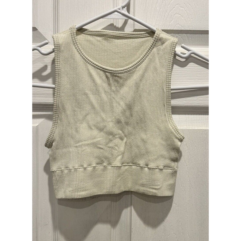 SKIMS Ribbed Crop Tank Top Bone Off-White Womens XXS/XS BR-BRA-0107 Seamless